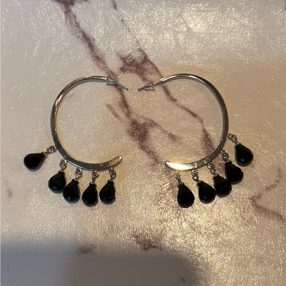 Elegant Black Onyx Teardrop Hoop Earrings